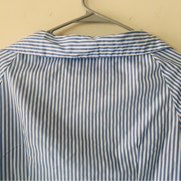 Womens Blue Striped Ruffle Sleeve Off the Shoulder Top Blouse Size S - Picture 6 of 11